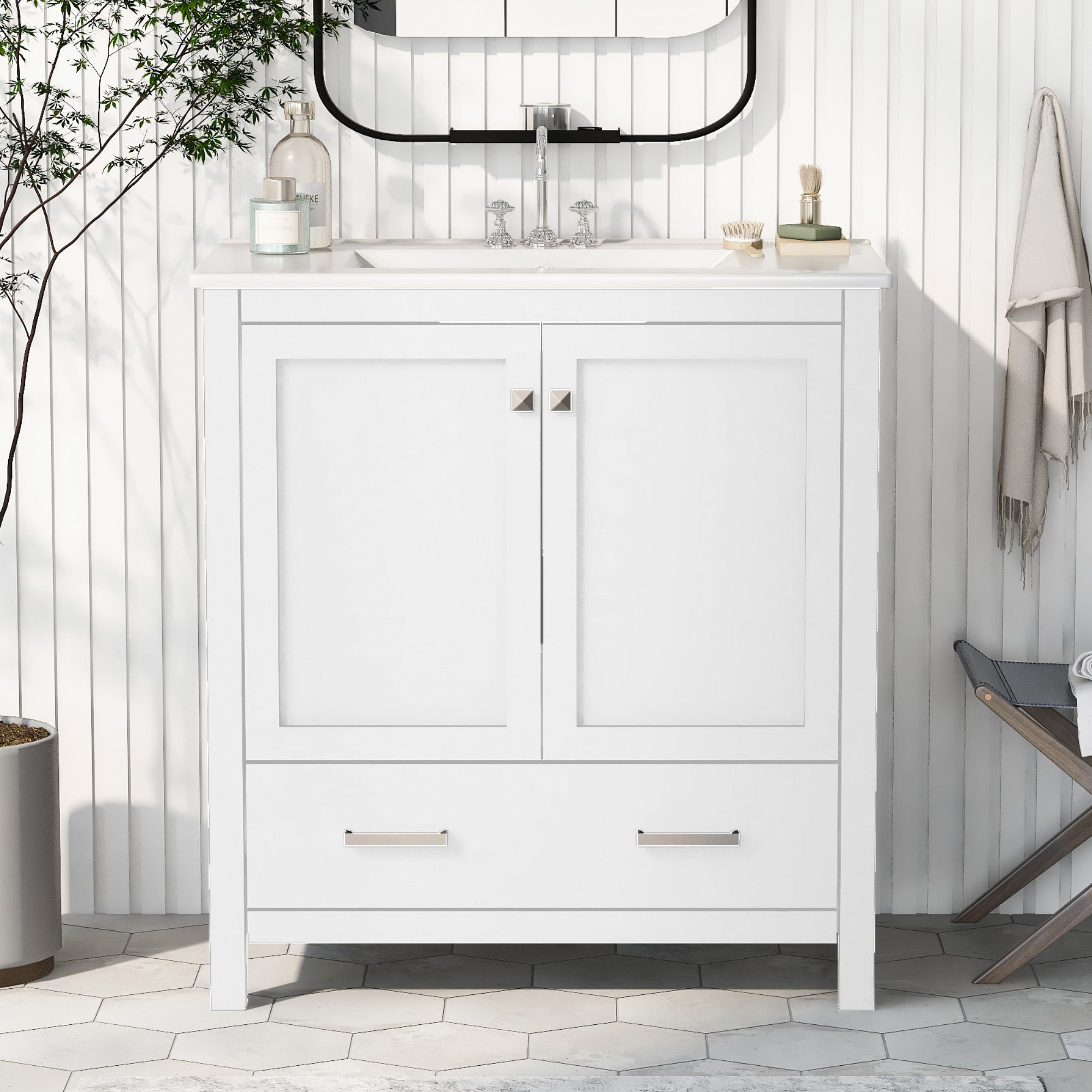 Ebern Designs 30" Bathroom Cabinet Double Door 1 Drawer | Wayfair